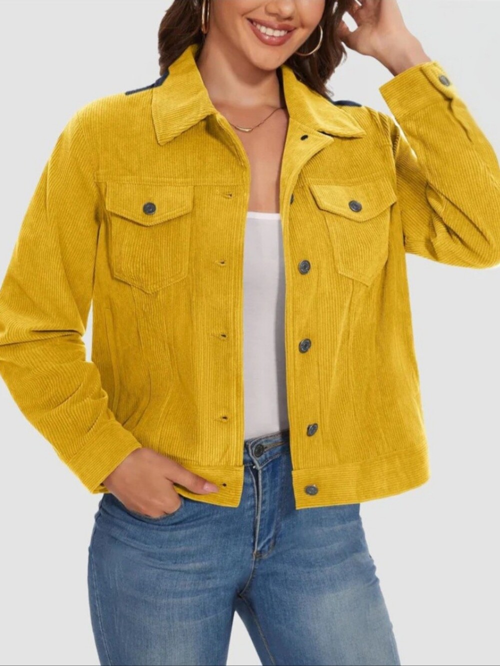 Mustard Yellow Corduroy Shacket Jacket 2XL Wide Well Boho,Western,Cowgirl - Picture 5 of 12